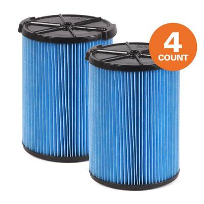 3-Layer Fine Dust Pleated Paper Filter for Most 5 Gal. and Larger Wet/Dry Shop Vacuums (4-Pack)
