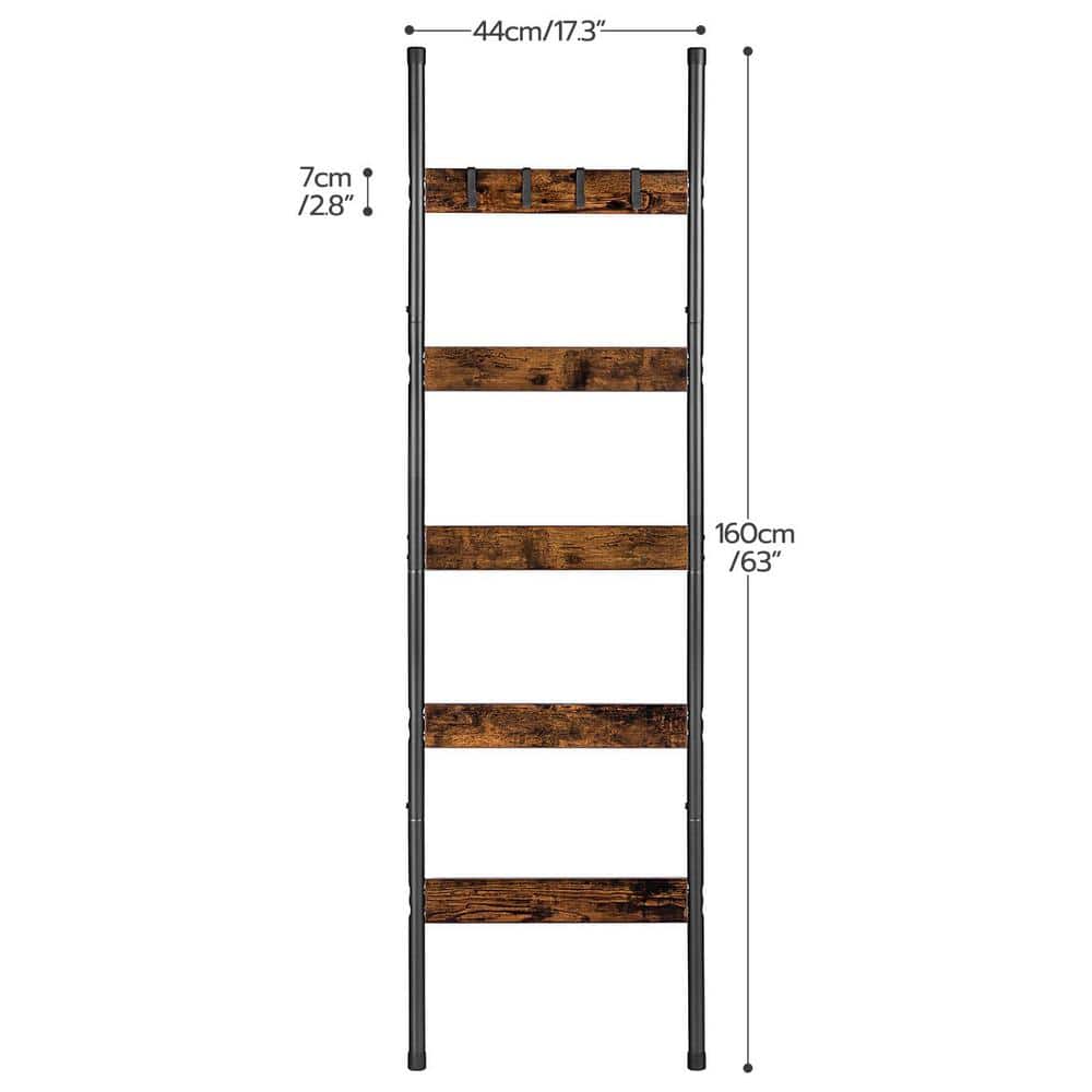 Rustic Brown and Black 5-Tier Industrial Blanket Ladder
