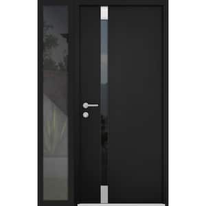 6777 44 in. x 80 in. Right-Hand/Inswing Tinted Glass Black Enamel Steel Prehung Front Door with Hardware