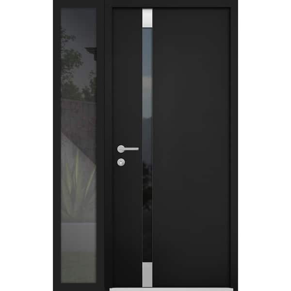 VDOMDOORS 6777 46 in. x 80 in. Right-Hand/Inswing Tinted Glass Black Enamel Steel Prehung Front Door with Hardware