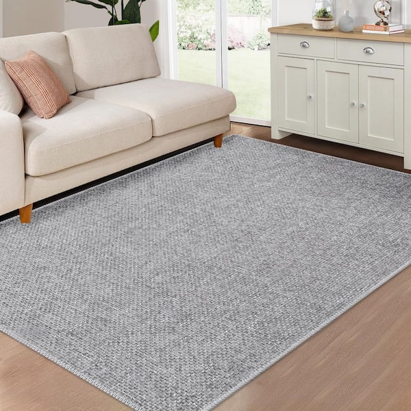 Modern Solid Rug Machine Washable Rug Low Pile Floor Cover Anti-stain Non-slip for Bedroom Hallway Light Gray，8X10ft