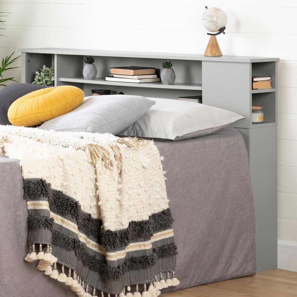 Gray Full Wood Bookcase Headboard with Storage