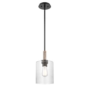 Paladin 1-Light Matte Black Shaded Pendant Light with Clear Glass Shade