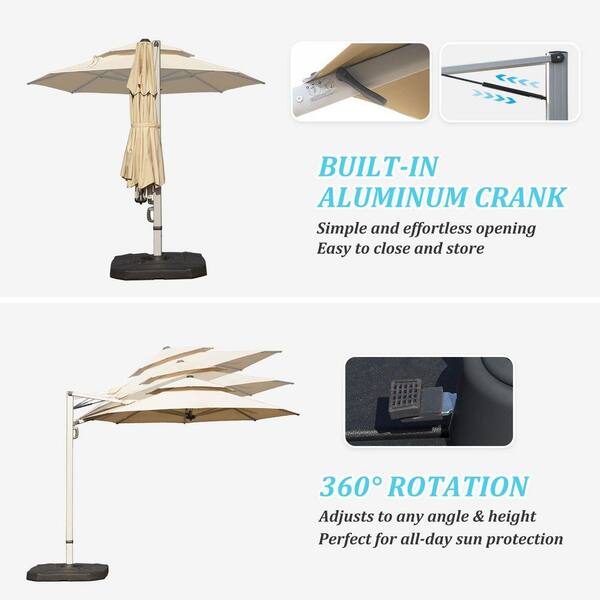 heavy duty patio umbrella canada LAUSAINT HOME 12FT Deluxe Cantilever Cantilever Umbrell – Lausaint Home UV Resistant Blue & Color:Chasm Gloss Black/Amber Gold MPFN-5292907 and shade adjustment