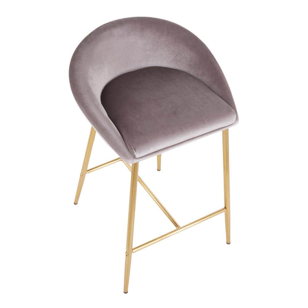 Set of 2 Glam Matisse 26" Silver Velvet Counter Stools with Gold Frame
