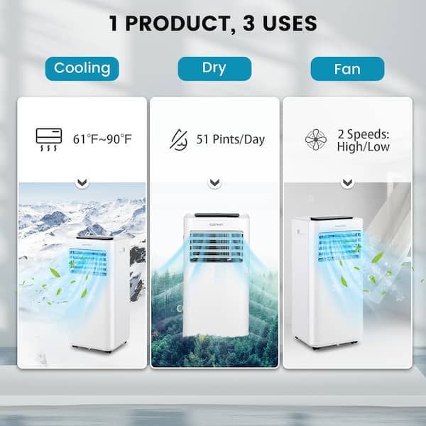 6000 BTU (DOE) Portable Air Conditioner Cools 350 sq. ft. with Dehumidifier in White
