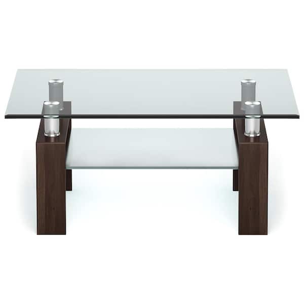Costway 39 in. x 17.5 in. Black Rectangle Glass Coffee Table