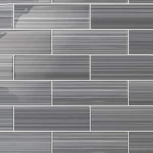 Hand Painted Rectangular 4 in. x 12 in. Neutral Gray 50 Glass tile (10 sq. ft./per Case)