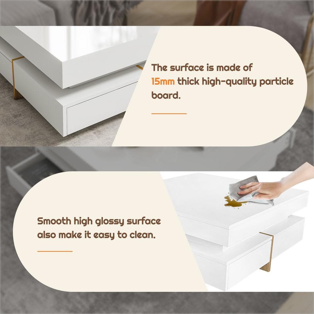 White High Gloss Square Coffee Table with Storage Drawers