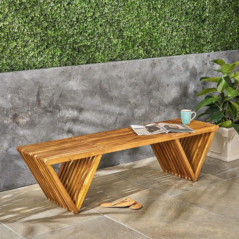 Esme Teak Finish Outdoor Acacia Wood Bench