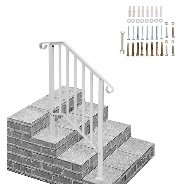 Karl home 31.5 in. x 38.2 in. Iron White Outdoor Handrail Railing