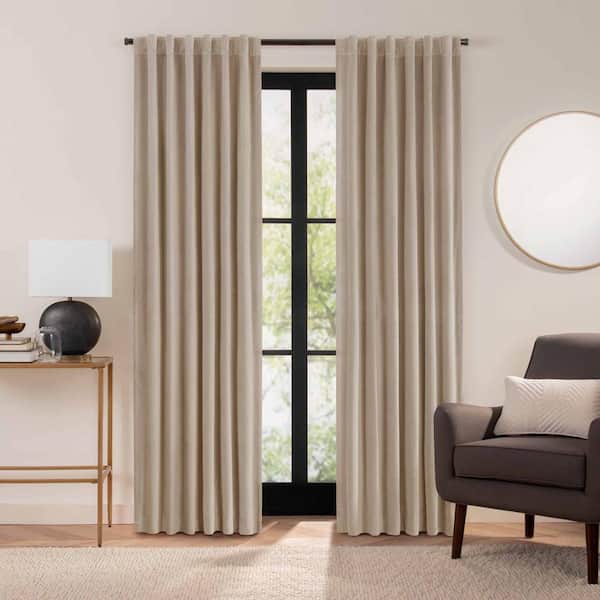 Eclipse Luxury Cotton Velvet Taupe Solid Cotton 84 in. L x 50 in. W 100% Blackout Single Panel Rod Pocket Back Tab Curtain
