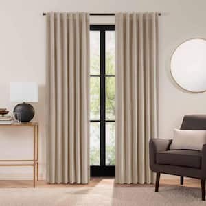 Luxury Cotton Velvet Taupe Solid Cotton 96 in. L x 50 in. W 100% Blackout Single Panel Rod Pocket Back Tab Curtain