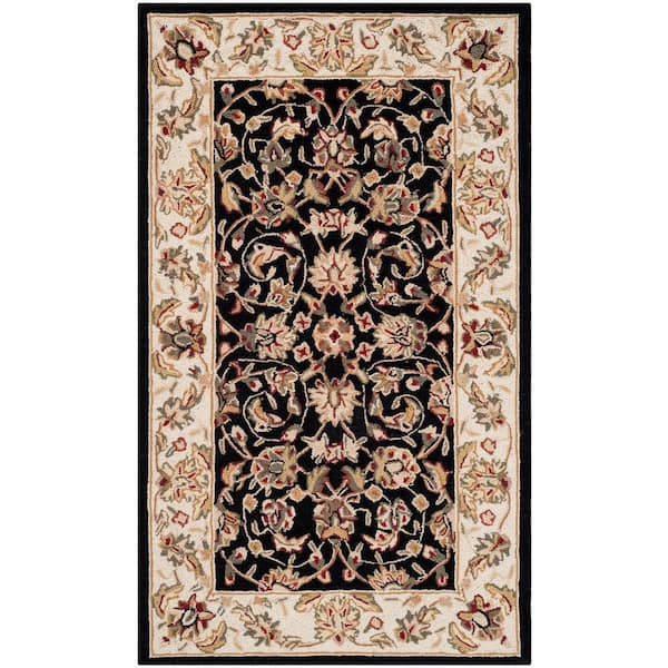 SAFAVIEH Chelsea Black Doormat 2 ft. x 3 ft. Floral Speckled Border Area Rug