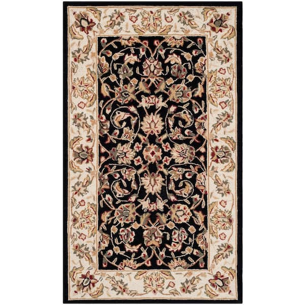 SAFAVIEH Chelsea Black 2 ft. x 3 ft. Floral Speckled Border Area Rug