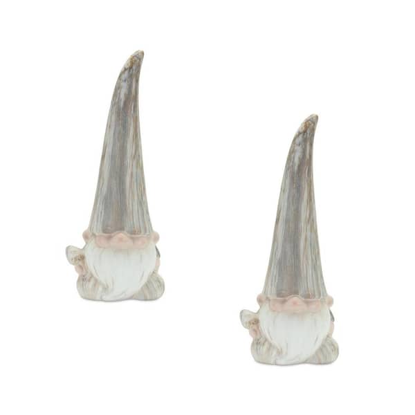 HomeRoots Clay Gray and Beige Fairy Standing Gnome Tabletop Sculpture Set of 2