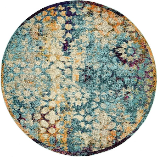 Unique Loom Vita Pollock Blue 8' 0 x 8' 0 Round Rug