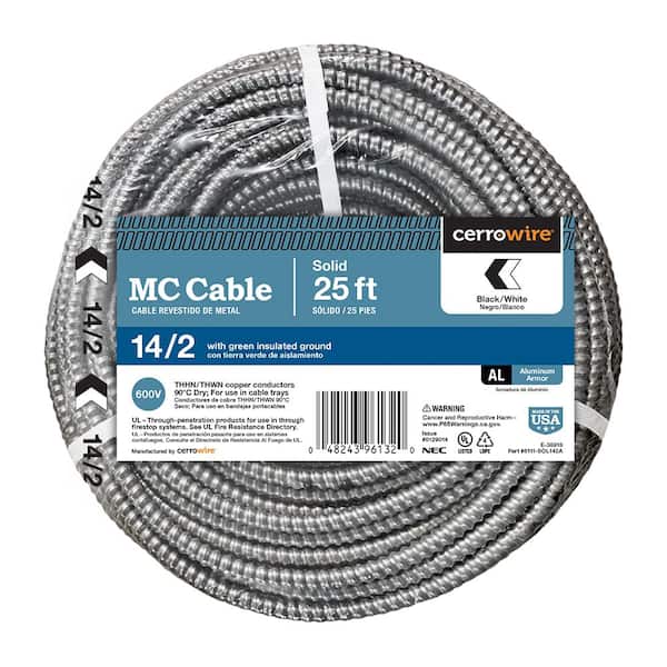 25 ft. 14/2 Solid Copper MC (Metal Clad) Aluminum Armor Cable