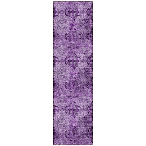 Eggplant 2 ft. x 8 ft. Woven Floral;Medallion Polyester Runner Indoor / Outdoor Area Rug