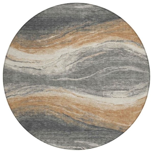Chantille Machine Washable Indoor/Outdoor Abstract ACN3020 Gray 8 ft. x 8 ft. Round Rug