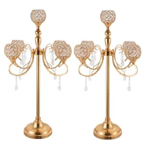 YIYIBYUS 21.65 in. Tall Gold 5 Arms Candle Holder Modern Crystal Candelabra  with Hanging Crystal Drops for Wedding Table Decor OT-HSYXF-1883 - The Home  Depot