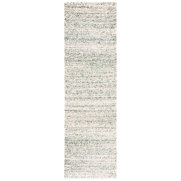 Hudson Shag 2 ft. x 6 ft. Ivory/Green Solid Marle Runner Rug
