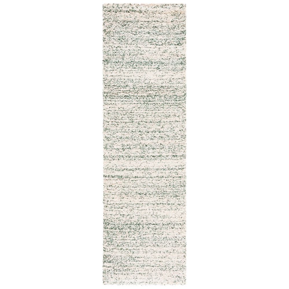 SAFAVIEH Hudson Shag 2 ft. x 8 ft. Ivory/Green Solid Marle Runner