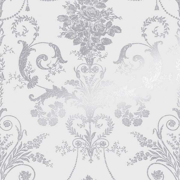 Laura Ashley Josette Metallic Silver Unpasted Removable Wallpaper Sample