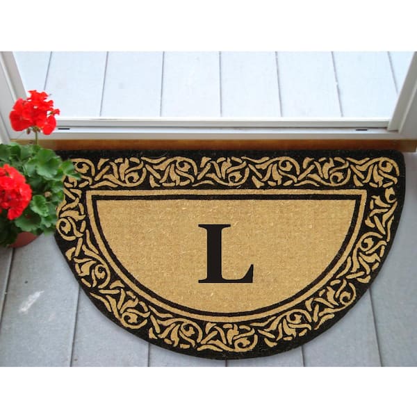 Heavy Duty Bella Brown 22 in. x 36 in. No Backing Coir Monogrammed L Indoor Outdoor Door Mat