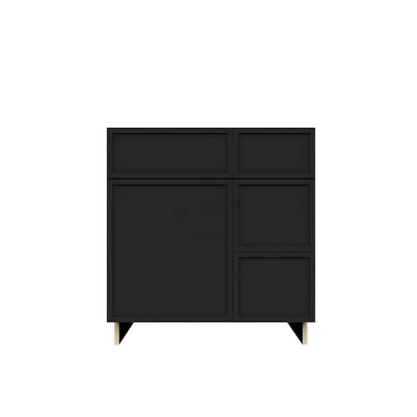 Slim Shaker 30 in. Sink Base Bath Vanity Cabinet without Top with 2-Right Drawers in Black Assembled