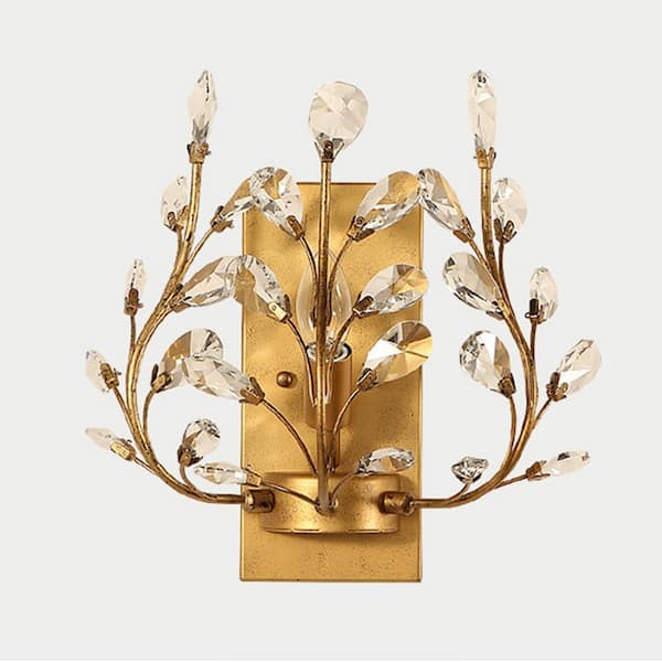 1-Light Gold Modern Crystal Iron Art Aisle Wall Sconce with Crystal Shade