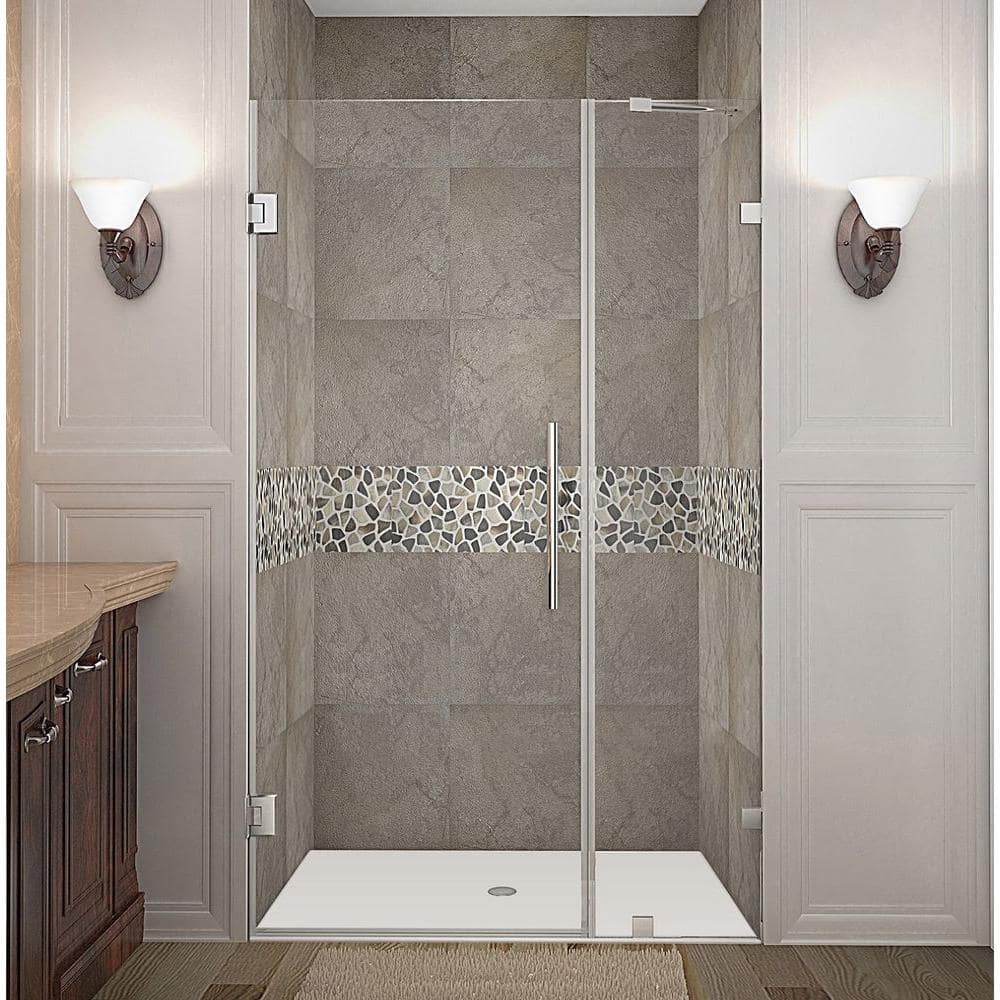 Aston Nautis 40 in. x 72 in. Frameless Hinged Shower Door in Chrome with Clear Glass -  SDR985-CH-40-10