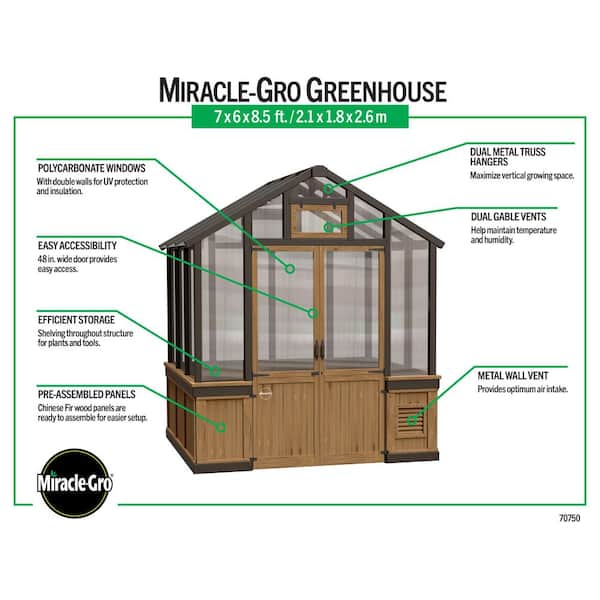 Miracle-Gro 7 ft. x 6 ft. Wood Greenhouse 70750 - The Home Depot