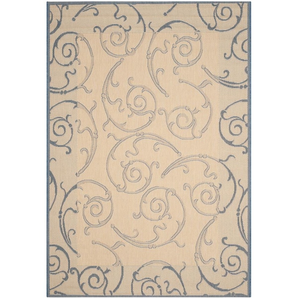 SAFAVIEH Courtyard Natural/Blue 9 ft. x 12 ft. Border Indoor/Outdoor Patio  Area Rug