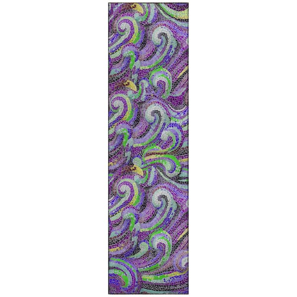 Addison Rugs Surfside Purple 2 ft. 3 in. x 7 ft. 6 in. Geometric Indoor/Outdoor Area Rug