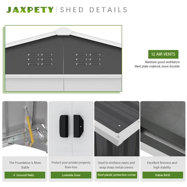 JAXPETY 8.4 ft. W x 6.3 ft. D Outdoor Metal Storage Shed