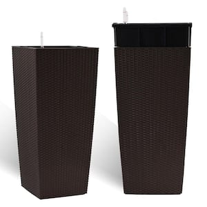 30 in. Brown Outdoor Plastic Planter with Self-Watering Drainage HolesandInner (15.35 in. W x 30.12 in. H)