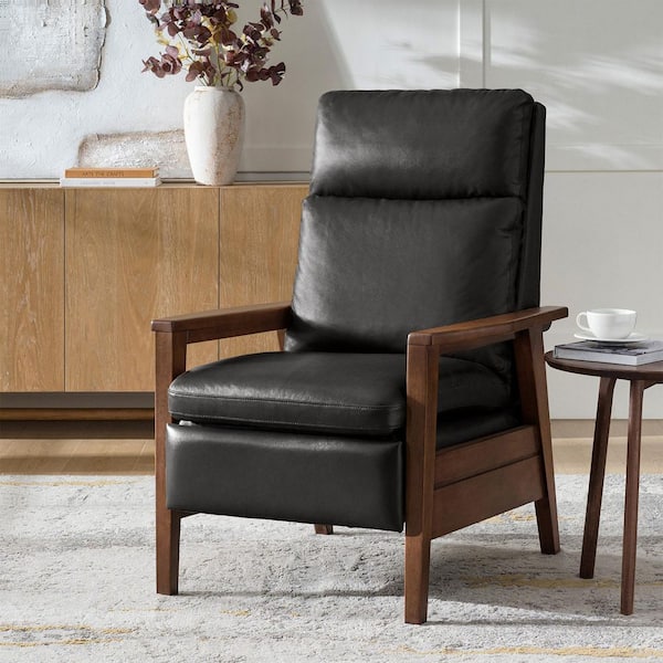 Daniel Black Mid-century Modern Genuine Leather 4 Legs Recliner