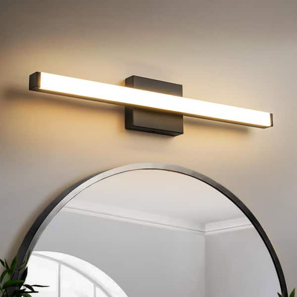 Felecie 23.6 in. 1-Light Modern Black Linear LED Bathroom Vanity Light over Mirror Integrated LED Wall Light
