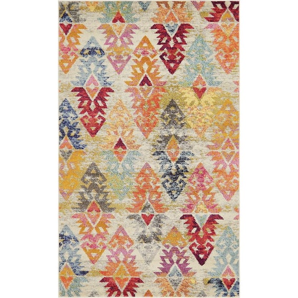 StyleWell Sedona Desert Ivory/Multi-Color 5 ft. x 8 ft. Global Area Rug