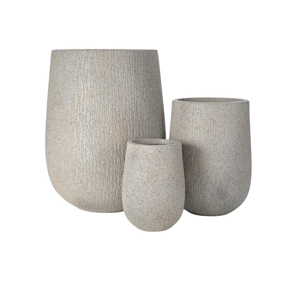 Gray Egg-Shaped MGO Planter Set of 3, Stone-Textured Lightweight Pots with Drain Holes and Plug for Patio price history on PriceWatchPro