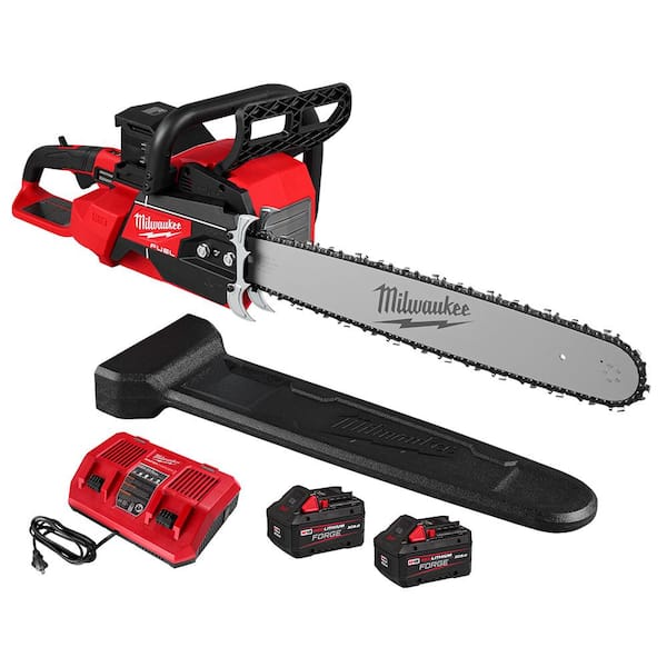 M18 FUEL 18V Brushless Cordless 20 in. Dual Battery Chainsaw Kit with (2) 8.0 Ah FORGE Batteries, Dual Bay Rapid Charger