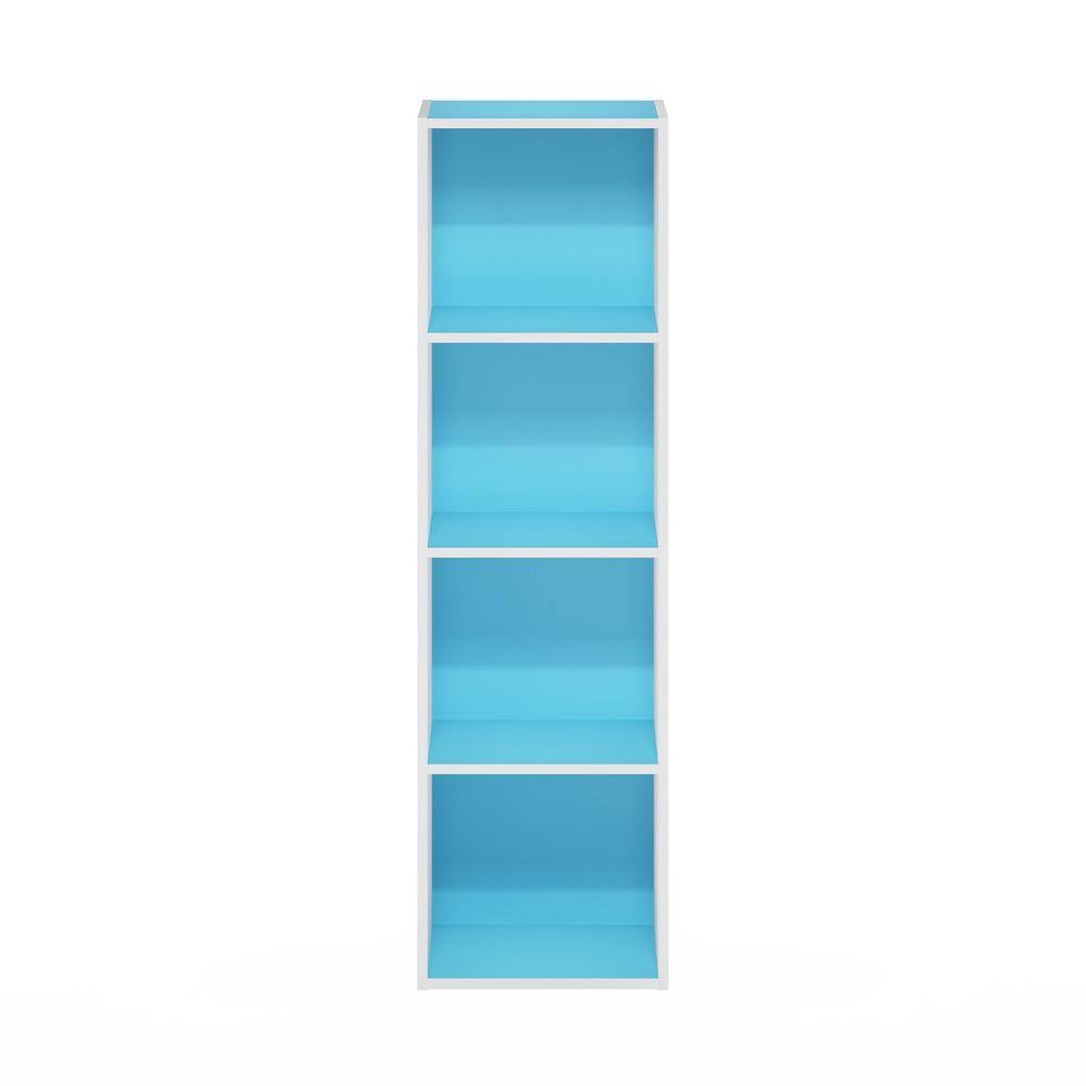 Light Blue and White 4-Tier Kids Wooden Cube Bookshelf