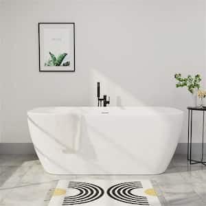 59 in. Acrylic Flatbottom Not-Whirlpool Modern Stand Alone Freestanding Bathtub with Soaking in Glossy White