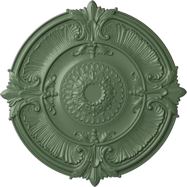 Ekena Millwork 3-1/2" x 53-1/2" x 53-1/2" Polyurethane Attica Acanthus Leaf Ceiling Moulding, Hand-Painted Athenian Green