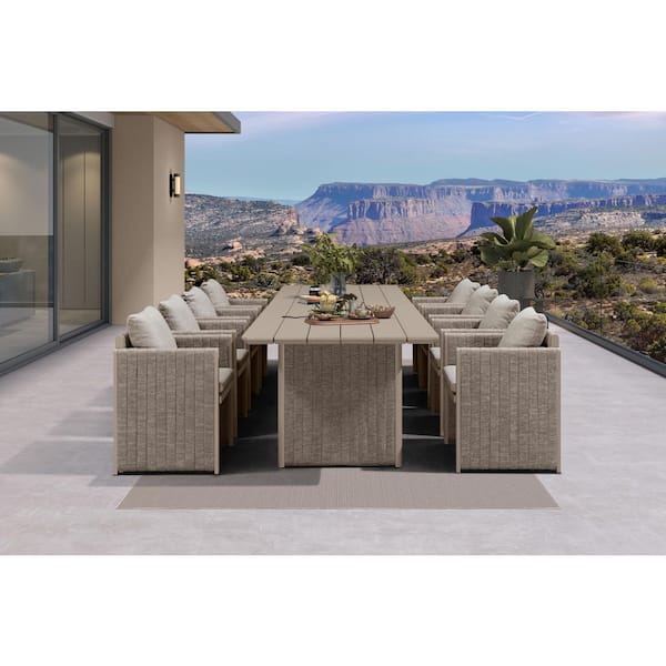 9-Piece Aluminum Outdoor Dining Set All-Weather Modern Rectangular Dining Table and Chairs with Olefin Cushions, Beige