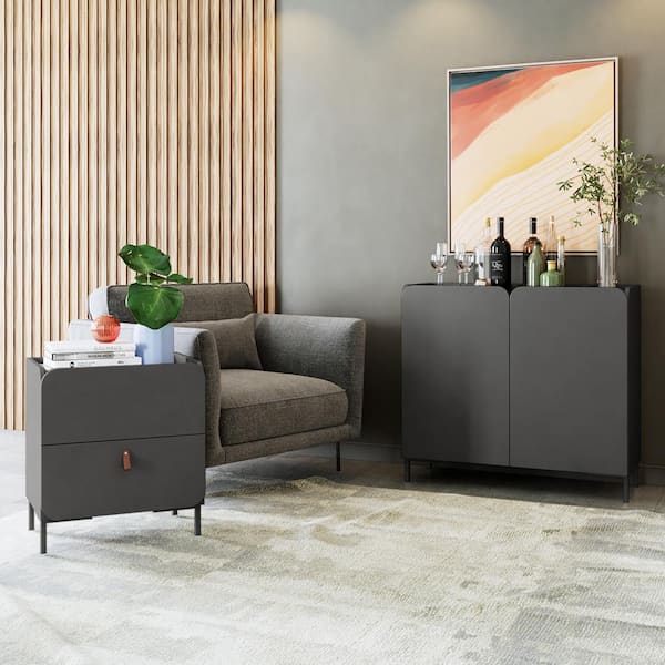 Manhattan Comfort Bogardus Black 31.88 in. H Accent Storage Cabinet with 19.68 in. W End Table