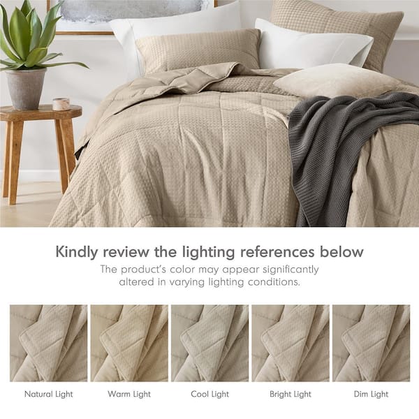 Mina 3-Piece Natural Waffle Weave Textured Polyester Full/Queen Quilt Set