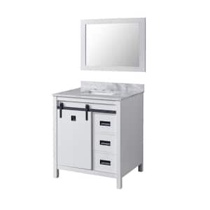 Da Vinci 32 in. W x 25 in. D x 36 in. H Single Bath Vanity in White with White Carrara Marble Top and Mirror