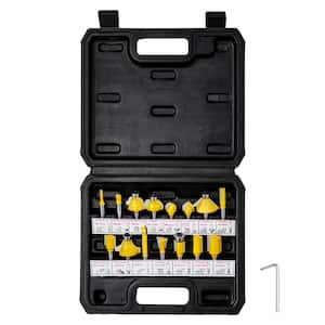 Router Bits Set 15 Pieces Carbide Router Bit Kit 1/4in. Shank Plastic Carrying Case Tools for Particle Board Plywood